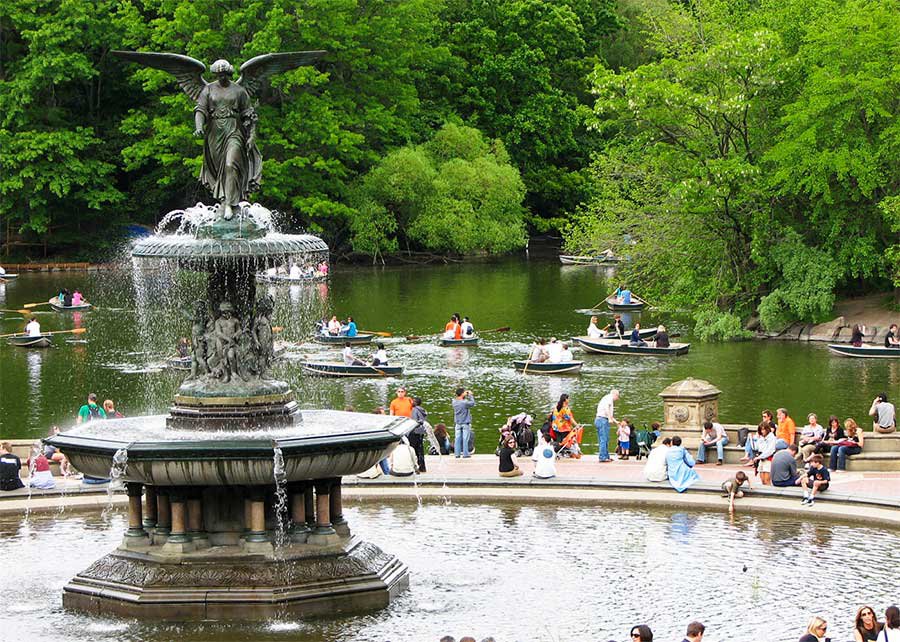 Bethesda Terrace and Fountain overlook The Lake in New York City's